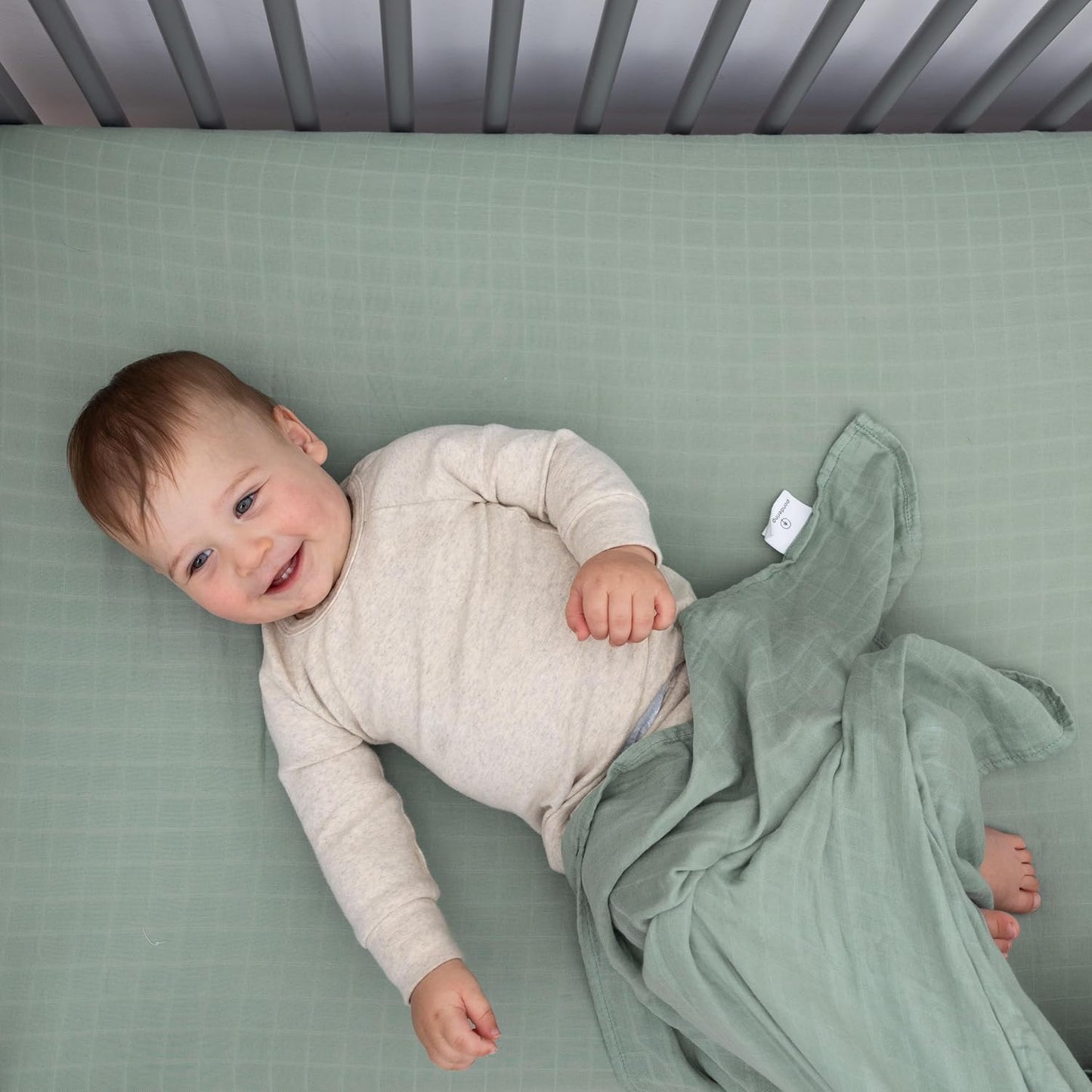 Organic Muslin Fitted Crib Sheet - Organic Crib Sheet for Standard Crib and Toddler Mattresses, Soft and Breathable, Solid Sage Green, Boho Baby, 28”x52”