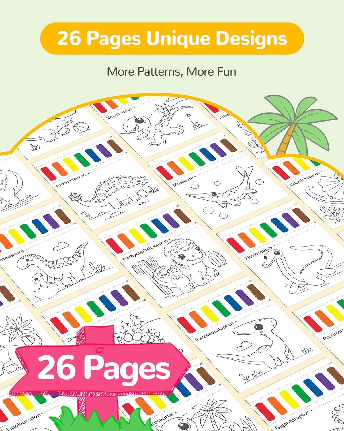 TECJOE Paint with Water Coloring Books for Toddlers, Dinosaur Series Watercolor Set with 3 Brushes, Mess Free Painting Activity for Kids Ages 4 5 6 7 8, Christmas Gifts Arts & Crafts Toy