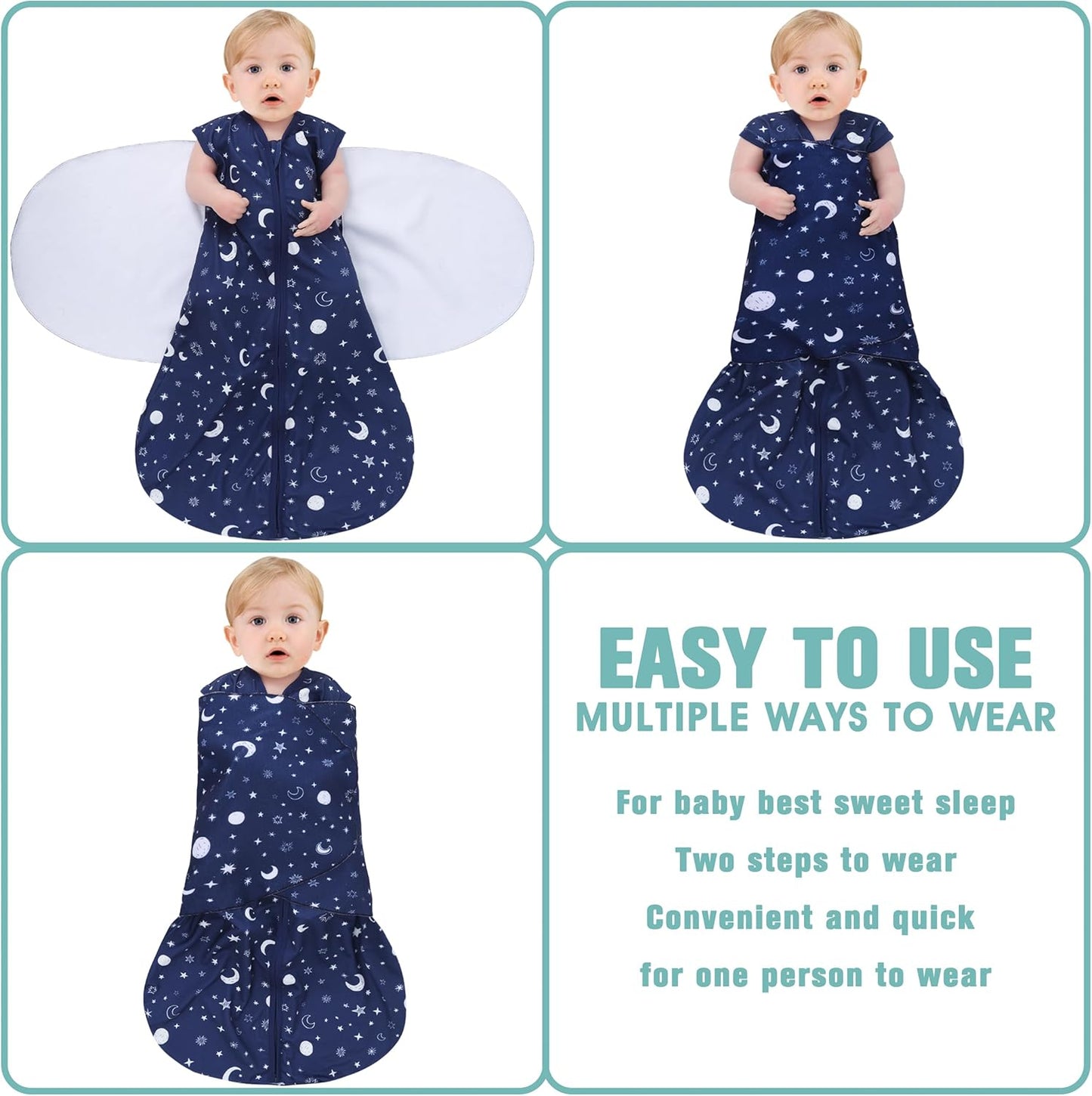 Newborn Sleep Sack Baby Swaddle,Swaddle me 6-12 Month,3-Way Adjustable Wearable Blanket,100% Rayon Cotton Swaddling Sleeping Bag，TOG 0.5 (Starry Sky, 6-12 Months)