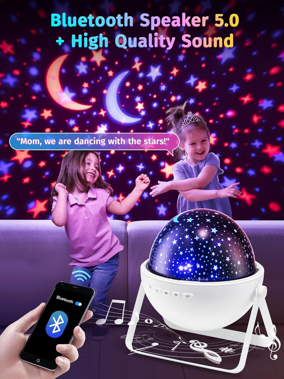 Star Projector Night Light for Kids - 15 Colors, Remote & HIFI Bluetooth Speaker, 360 Rotating + Auto Timer