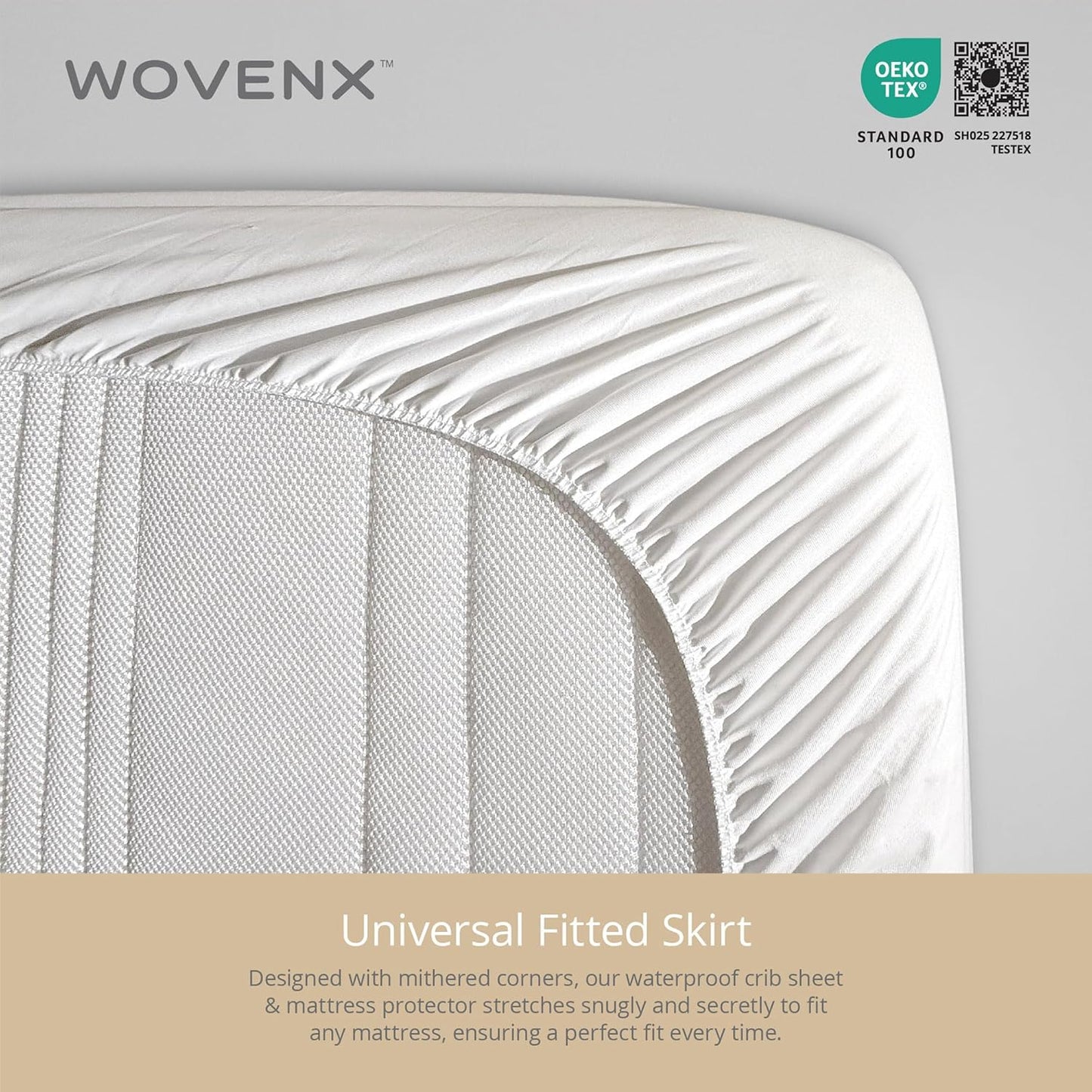 Organic All in One Crib Sheet and Mattress Protector - Waterproof Protectors - Reusable Washable – Fits Cribs – 52”x28”- with 9” Skirt White