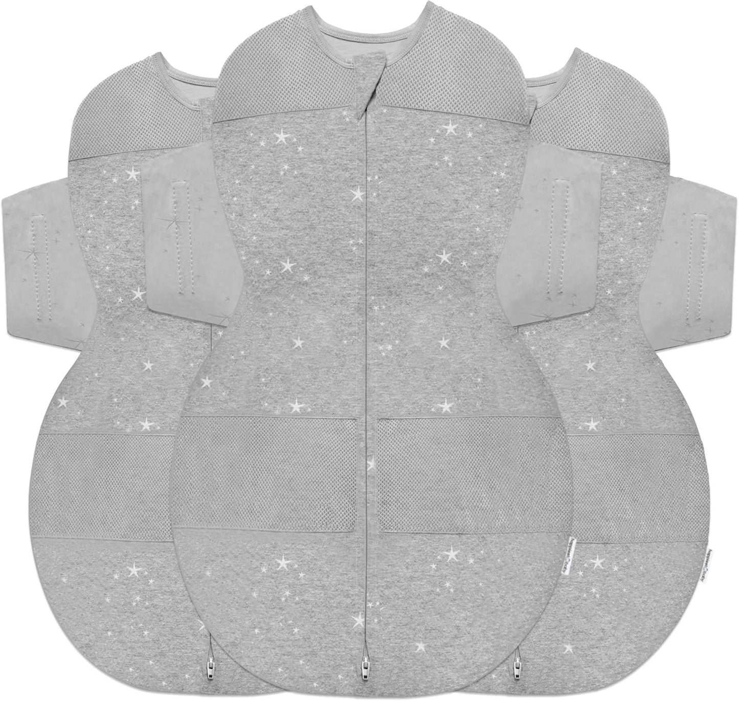 Happiest Baby SNOO Sleep Sack - 100% Organic Cotton Baby Swaddle Blanket - Doctor Designed Promotes Healthy Hip Development - 3-Pack Bundle (Graphite Stars, S, M, L)