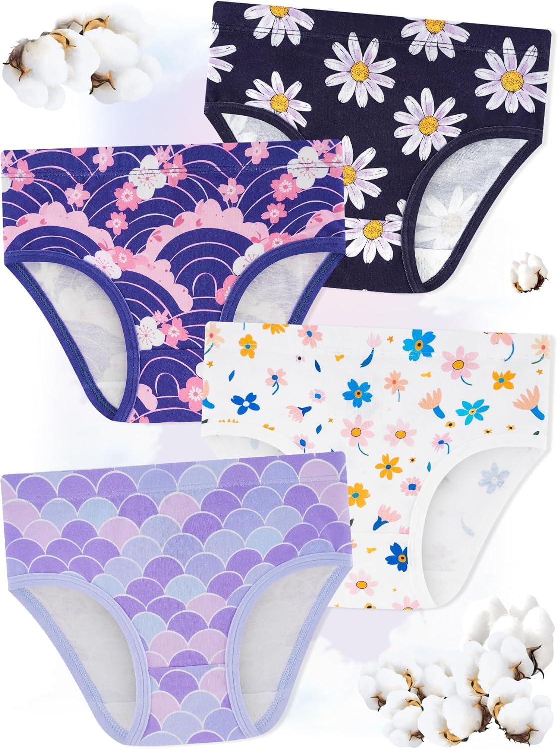 Girls' Underwear,Soft Cotton Tagless Panties for Toddlers' & Little Kids' Comfort,Breathable Briefs,8-Pack