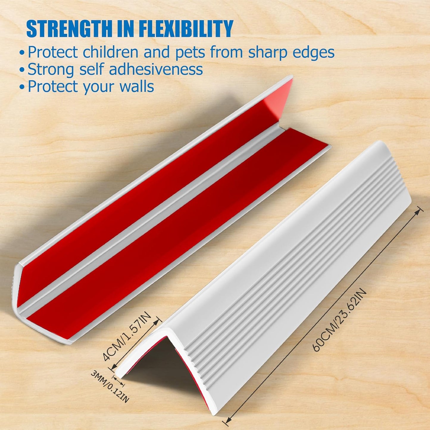 Wall Corner Protectors 4 Pack,1.57x1.57x23.62x0.12 inch PVC Double Side Proof Corner Guards for Sharp Edges, Self-Adhesive Corner Protectors for Home, Kindergarten,Thickness-3mm(0.12 in)