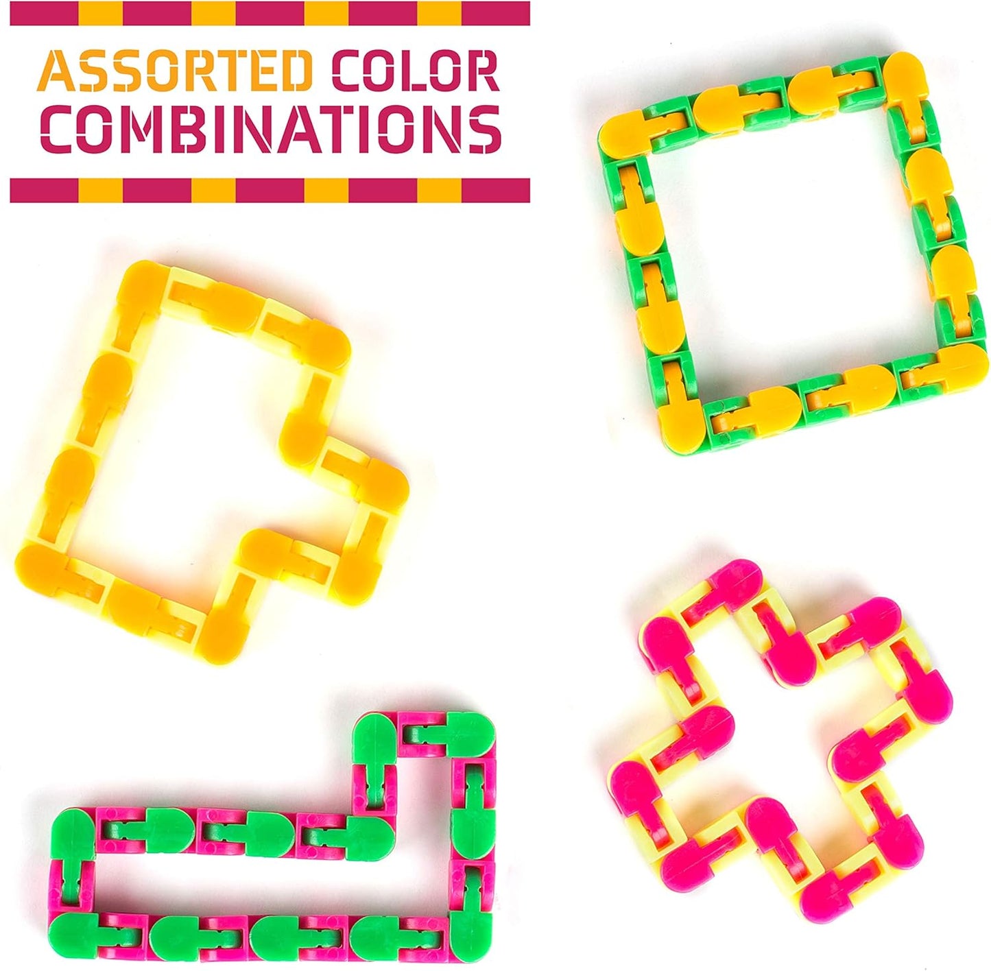 Neliblu Wacky Tracks Snap and Click Fidget Toys for Sensory Kids - ADHD, Autism, Stress Relief Therapy - Keeps Fingers Busy and Minds Focused - Snake Puzzles, Assorted Colors (Pack of 4)