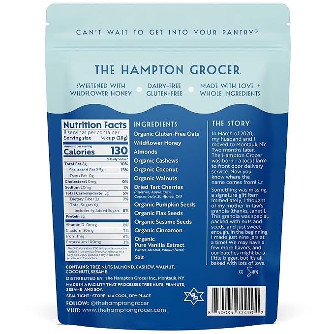 The Hampton Grocer Dried Cherry & Cinnamon Granola, 3 pack - Gluten-Free, No Added Oil, Sweetened with Wildflower Honey - Nut-Packed, Crunchy, Small-Batch, 8oz