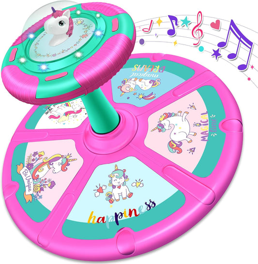 Unicorn Sit and Spin Toy Birthday Gift for 2 3 4 Years Old Girl - Toy for Toddler Girl Ages 1-3 2-4, Kids 360° Spinning Seat with LED & Music, Indoor Active Play Early Development Toys
