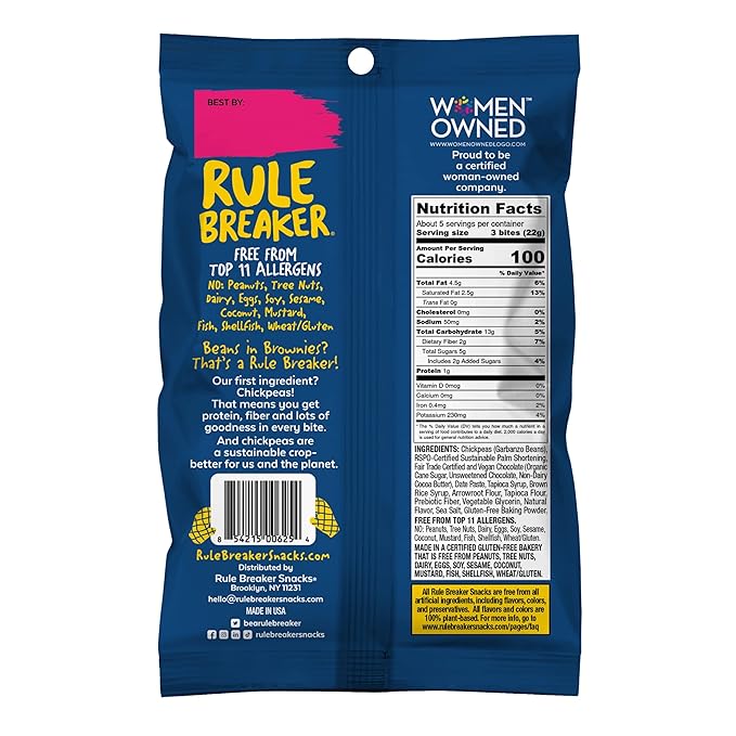 Rule Breaker Vegan & Gluten-Free Cookies | Chocolate Chip Bites | Plant-Based, Dairy, Nut, Soy, Allergen Free, Kosher | Great For School, Office, Pantry | Soft-Baked School Snacks for Kids and Adults (Pack of 6)