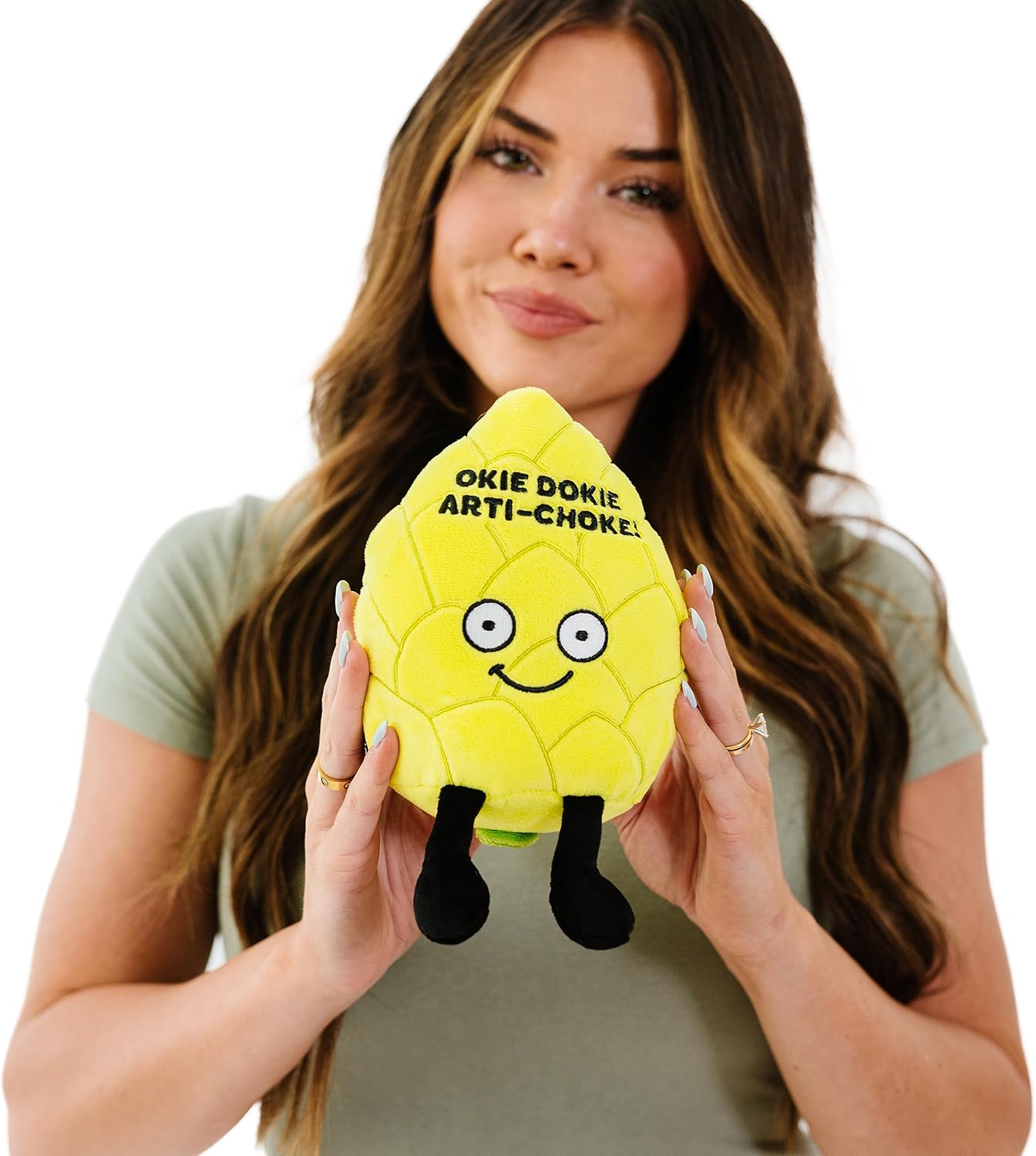 Artichoke Foodie Plushie, Funny Pun Meme Gag Gift, White Elephant, Stocking Stuffer Present, Great for Emotional Support, Fun Desk Accessory, Weighted Base for Display