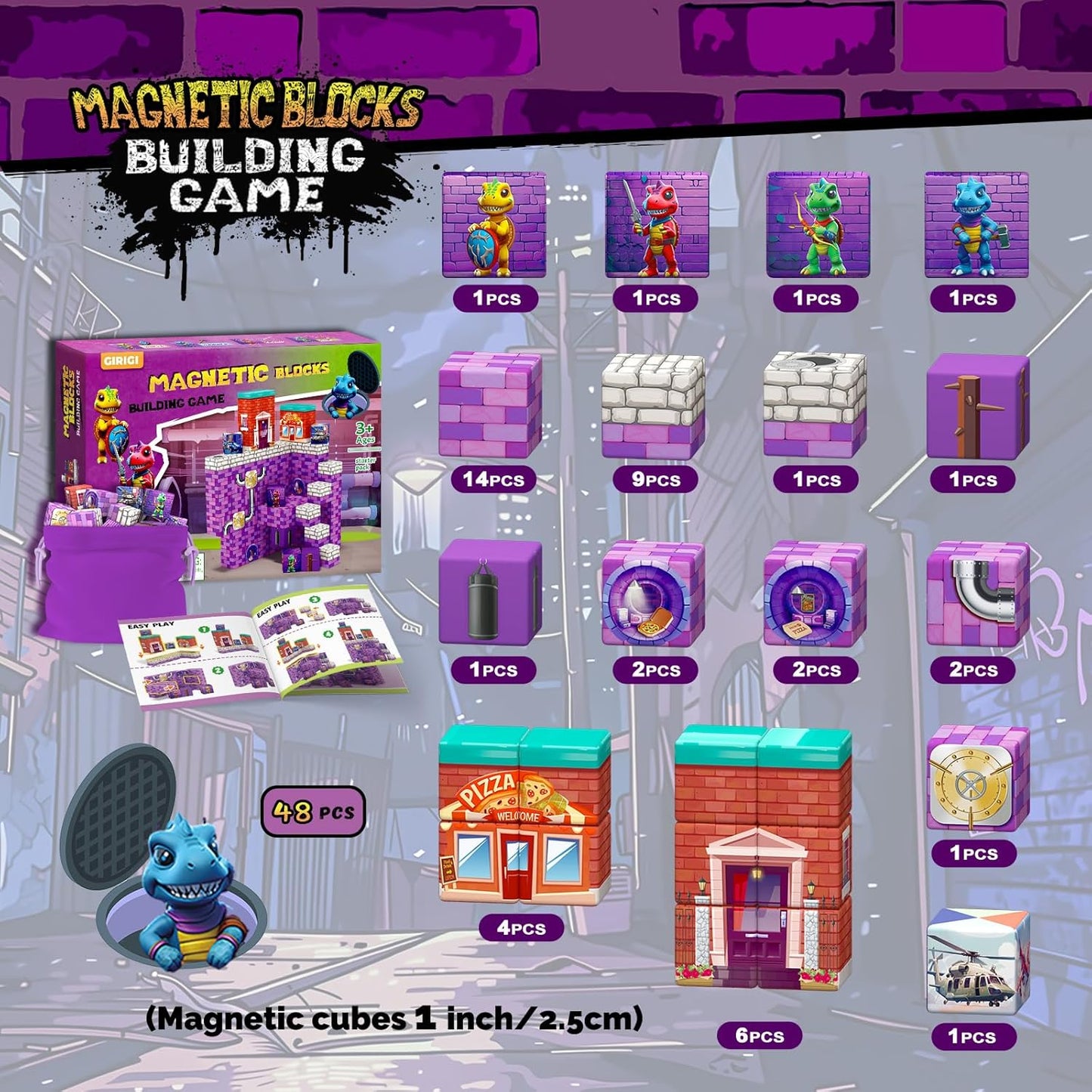 Magnetic Blocks,Building Toys for Kids, Dinosaur Adventure Magnet Building Cubes, Sensory Montessori Toys for 3+ Year Old Boys & Girls, Ideal Gifts for Ages 5-7 8-13, with ASMR Sounds and Clicking