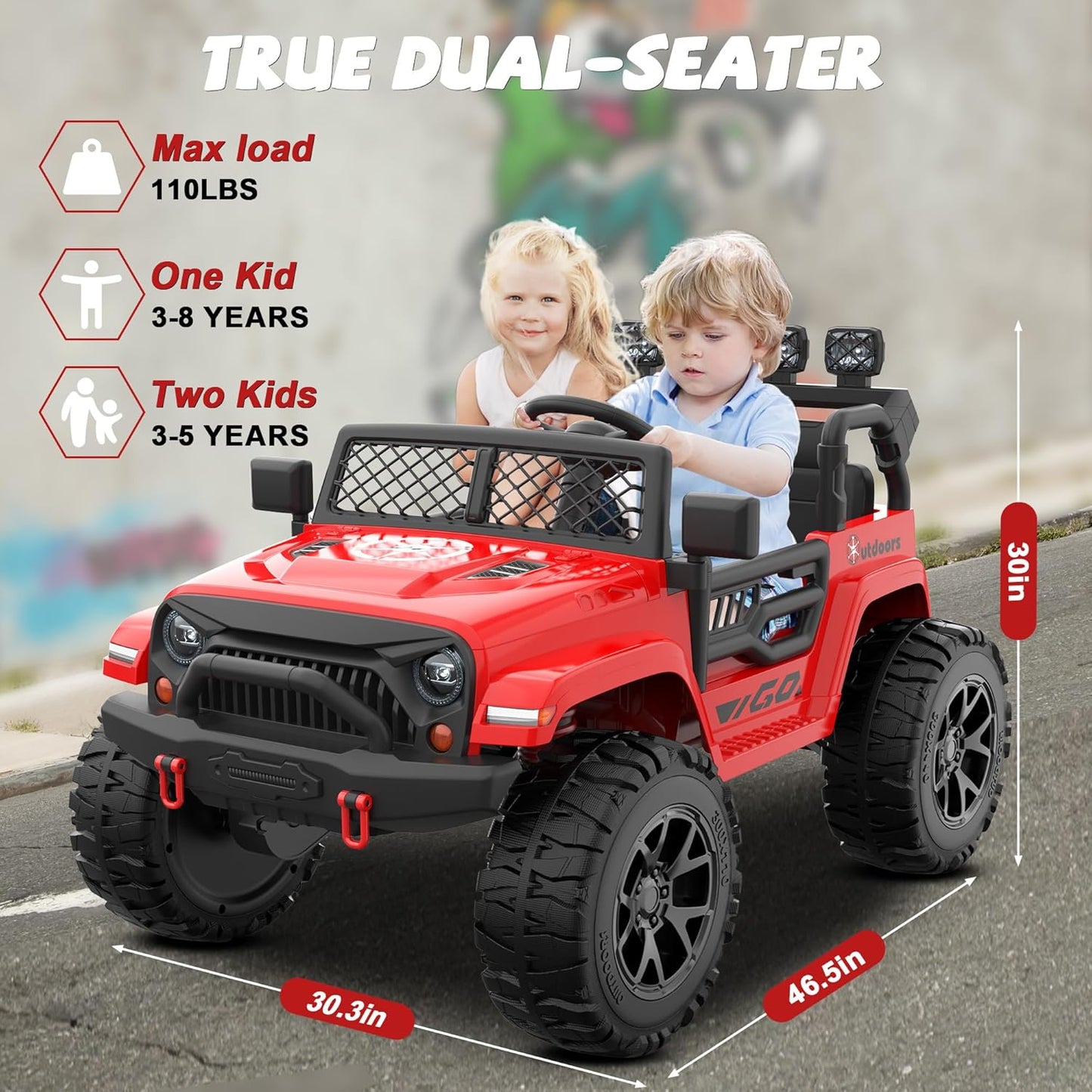 ANPABO 24V 2 Seater Ride On Car for Kids w/EVA Tires, 4X200W Motors, 4 Shock Absorbers, 2.4G Remote Control, Bluetooth Radio, LED Headlights & Searchlights, Electric Car for Kids Ages 3-8,Bright red