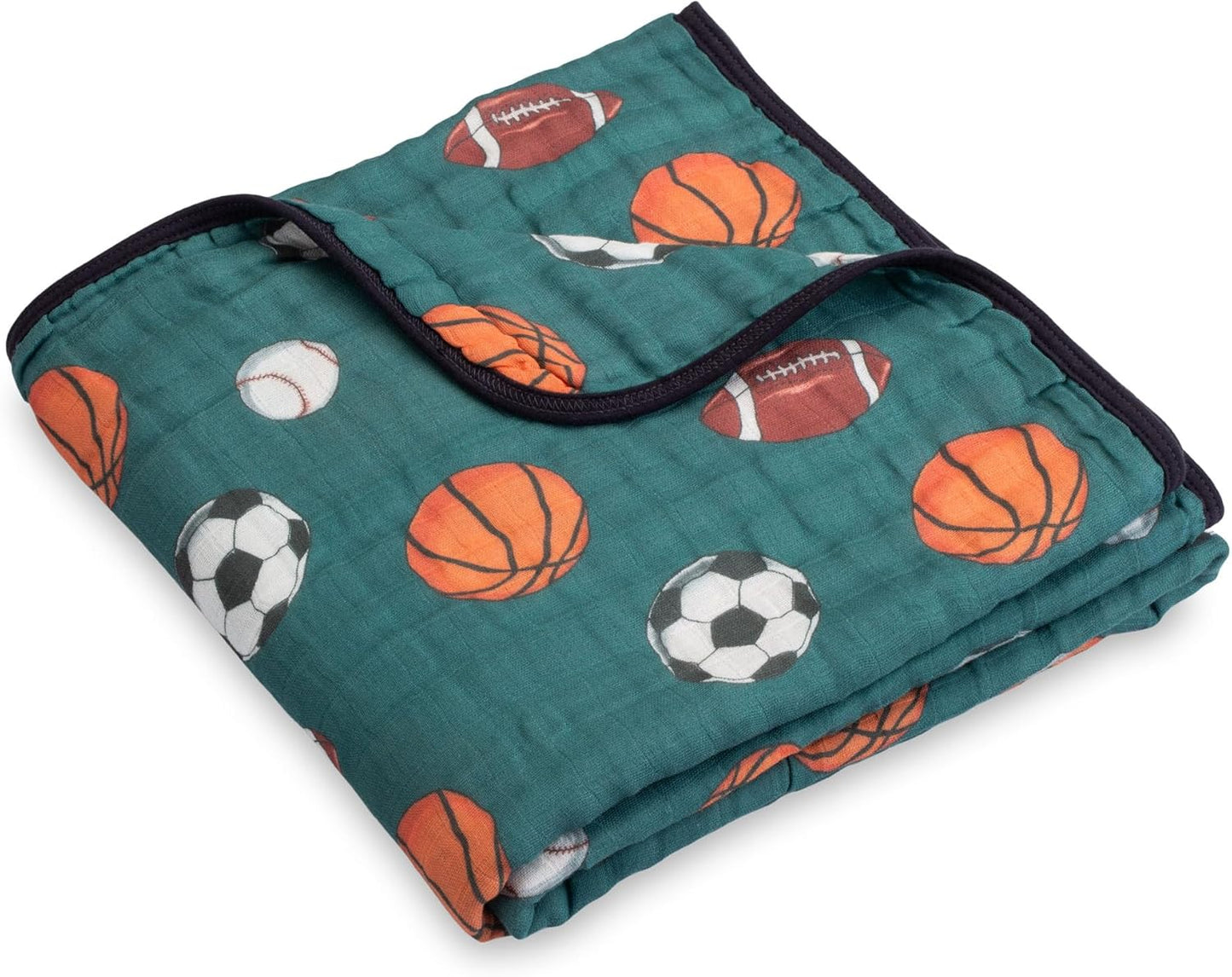 LollyBanks Muslin Baby Blanket 100% Organic Cotton, Muslin Quilt Lightweight, 6 Layers Baby Blankets 47"x 47", Muslin Blanket for Boys, Nursery Receiving Blankets (Sports, Balls Print)