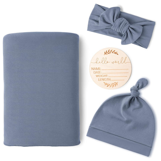Konssy Baby Girl Newborn Receiving Blanket with Matching Headband and Beanie Set Baby Swaddle Nursery Swaddle Wrap