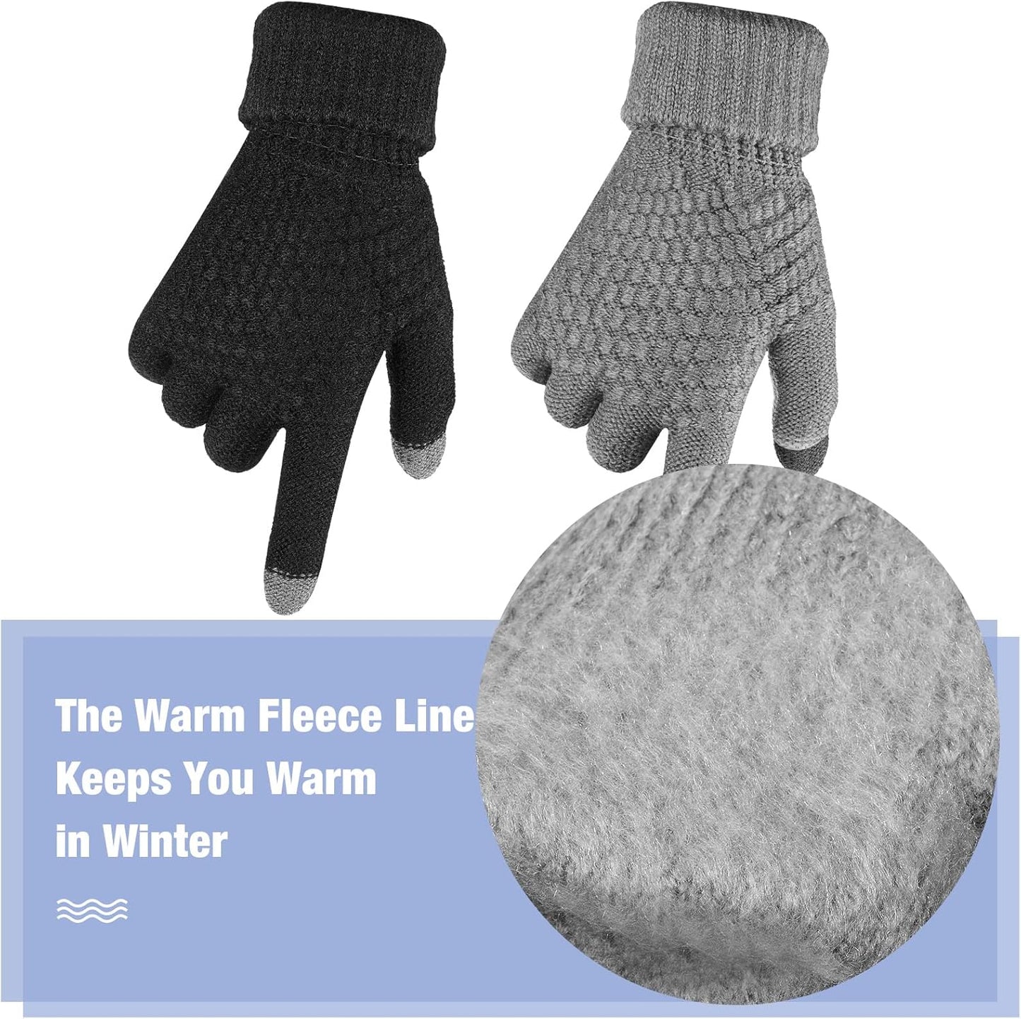 Geyoga 2 Pairs Women's Winter Touch Screen Gloves Soft Warm Fleece Lined Knit Elastic Cuff Winter Texting Gloves
