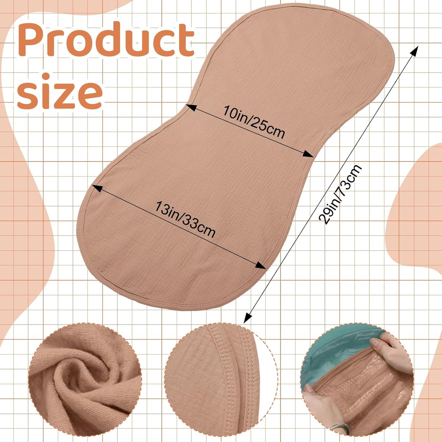 3 Pcs Changing Pad Liners Fits in Peanut Shape Changing Pad Waterproof Diaper Mats Organic Cotton Peanut Mats are Warm on a Baby's Back, Washable Reusable(Checker Style,Brown)