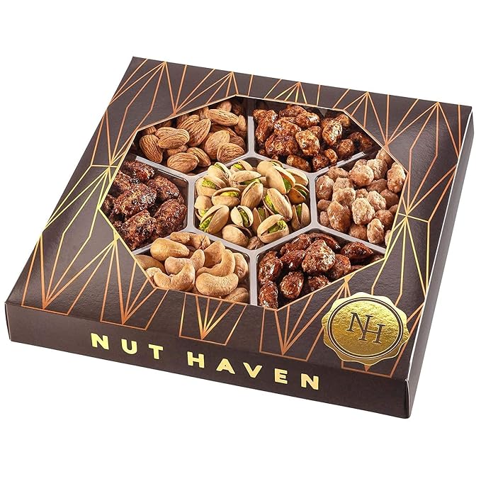 Thanksgiving Nuts Gift Basket - Assortment of Sweet & Roasted Salted Gourmet Nuts - Assorted Food Gift Box for Christmas, Holiday, Family, Sympathy, Men & Women.