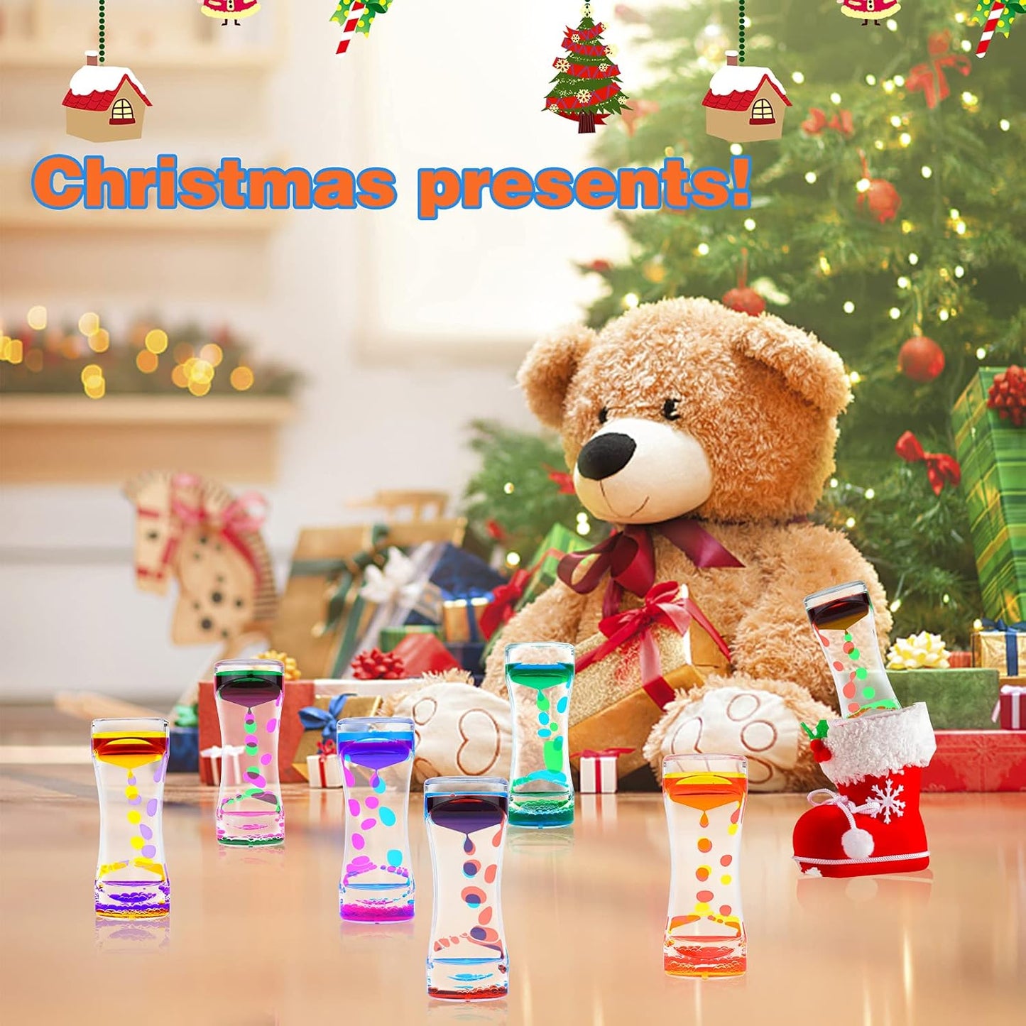 Liquid Motion Bubbler Timer Diamond Shaped Liquid Timer for Fidget Toy,Autism Toys, Children Activity, Calm Relaxing,Penguin Desk Toys and Home Ornament (Red and Green-Ordinary)