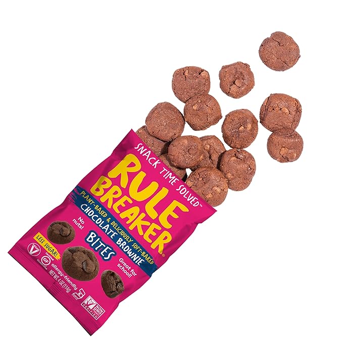 Rule Breaker Vegan & Gluten-Free Cookies | Chocolate Brownie Bites | Plant-Based, Dairy, Nut, Soy, Allergen Free, Kosher | Soft-Baked School Snacks for Kids & Adults | Better-For-You Bites (Pack of 6)