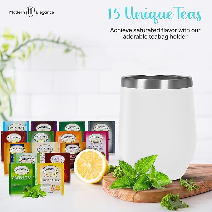 Tea Gift Set for Women & Men – Includes Assorted Teas, Elegant Mug & Honey (White)