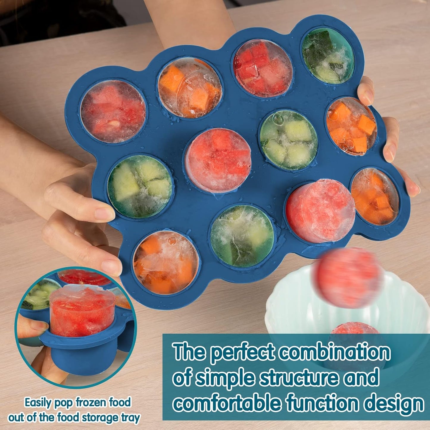 Baby Food Storage - 12 x 1.5OZ Silicone Freezer Tray with Lid, Containers for Homemade Purees - Midnight Blue