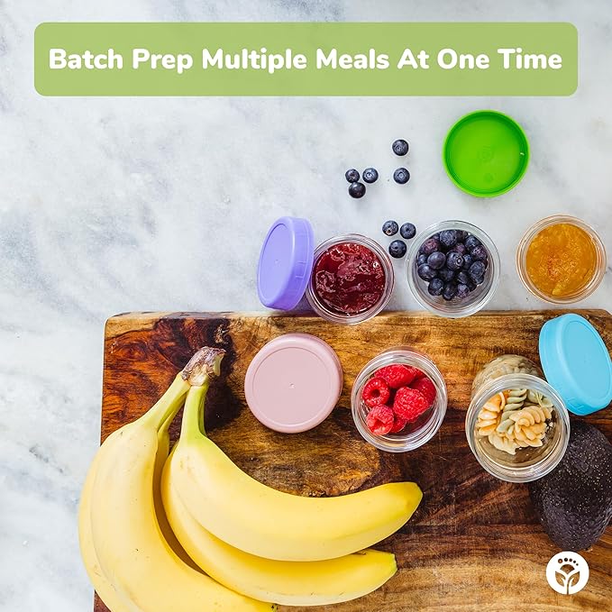 WeeSprout Glass Baby Food Storage Jars w/Lids (4 oz, 6 Pack Set) Snack, Puree, Reusable Small Containers, Breast Milk, Fridge or Freezer, Microwave & Dishwasher Safe, Essential Must Have for Infants