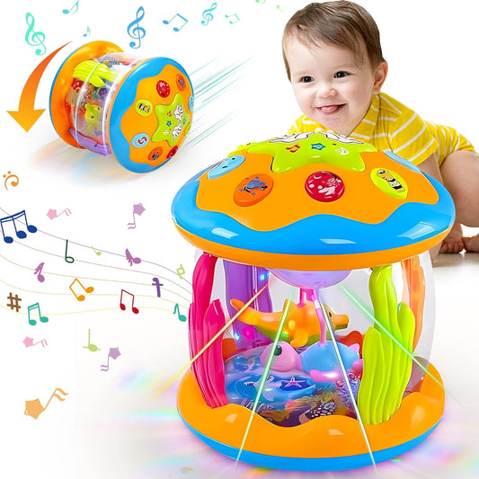Baby Toys 6 to 12 Months - Musical Rotating Light Up Infant Toys, Early Learning Toys Baby Crawling Drum Toy, Tummy Time Educational Sensory Baby Girl Gifts for Toddlers 1 2 3 Years Old