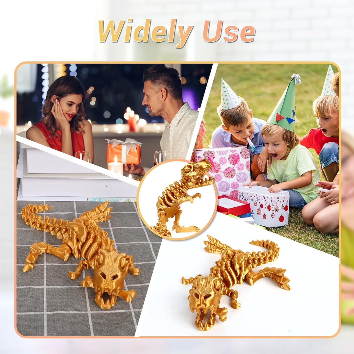 3D Printed Dinosaur Bone Skeleton Tyrannosaurus Rex with Movable Jaw Fidget Dinosaur Toys Full Articulated Dinosaur Executive Desk Toys Home Office Decor, Yellow