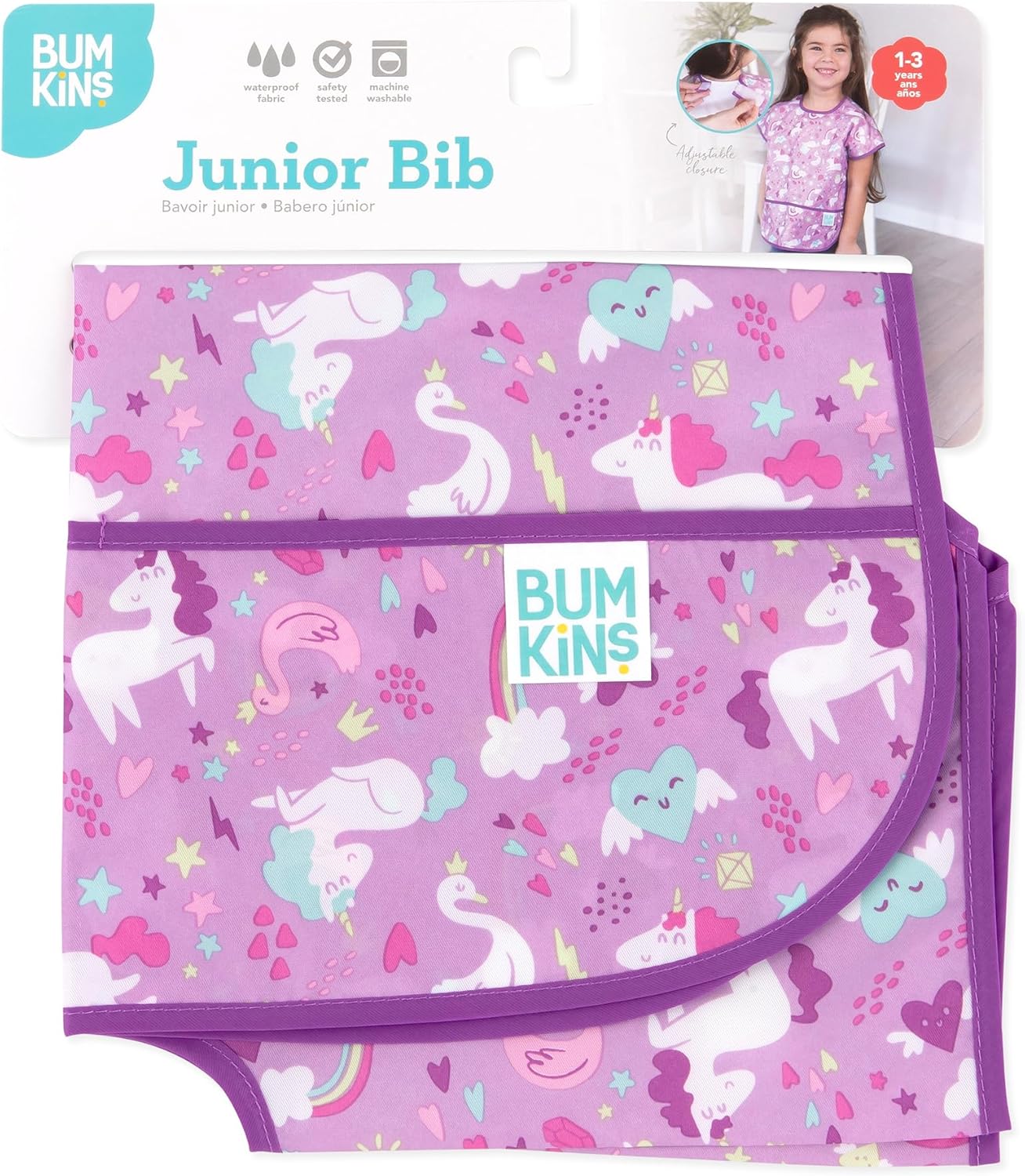 Bumkins Bibs - Toddler Bibs, Waterproof, Large for 1-3 Years, Short Sleeve