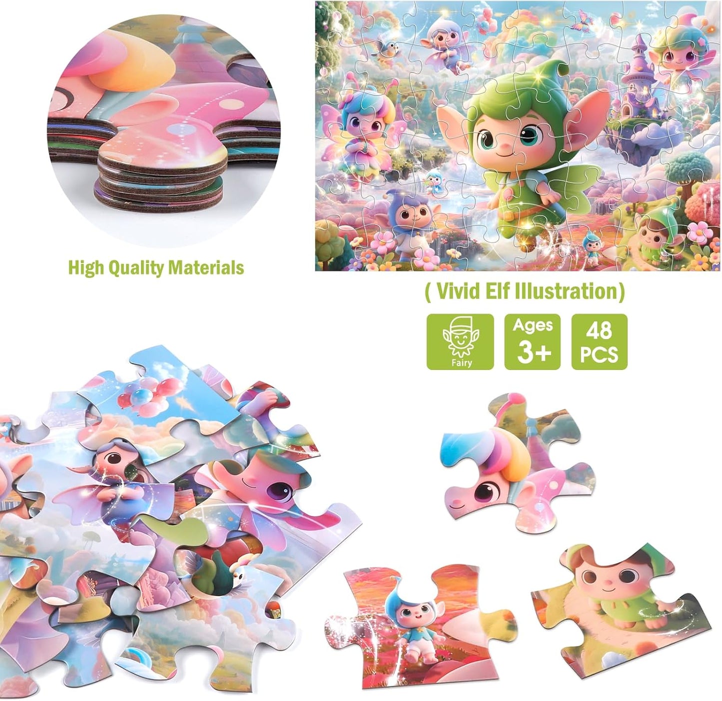 Jumbo Floor Puzzle for Kids,48 Piece Fairy Large Jigsaw Puzzles for Toddler Ages 3-5,Preschool Educational Toy Gift for Boys & Girls Ages 4-8