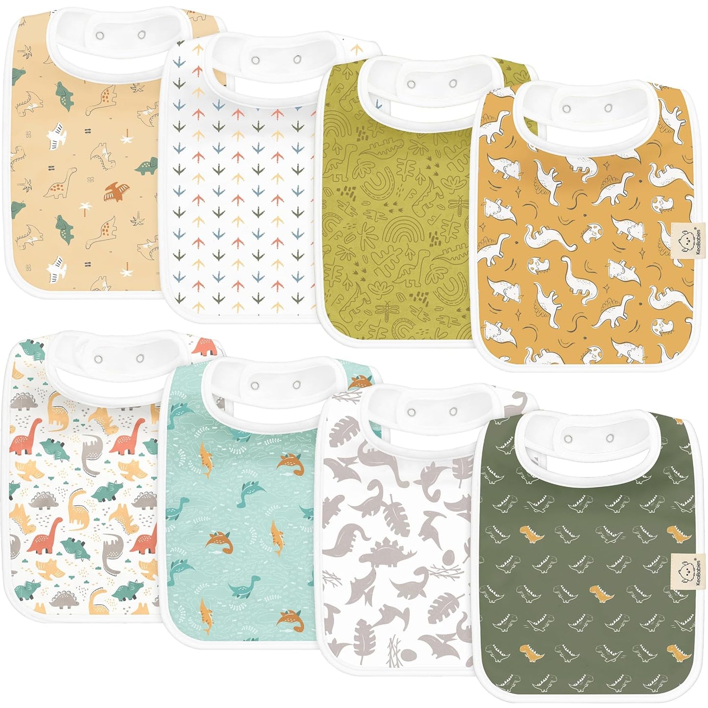 KeaBabies 8-Pack Organic Baby Bibs for Boys, Girls - Super Absorbent Cotton Drool Bibs for Baby Girl & Boy, Teething Toddler, Drooling Newborn, Ultra Soft & Machine Washable (Mesozoic)