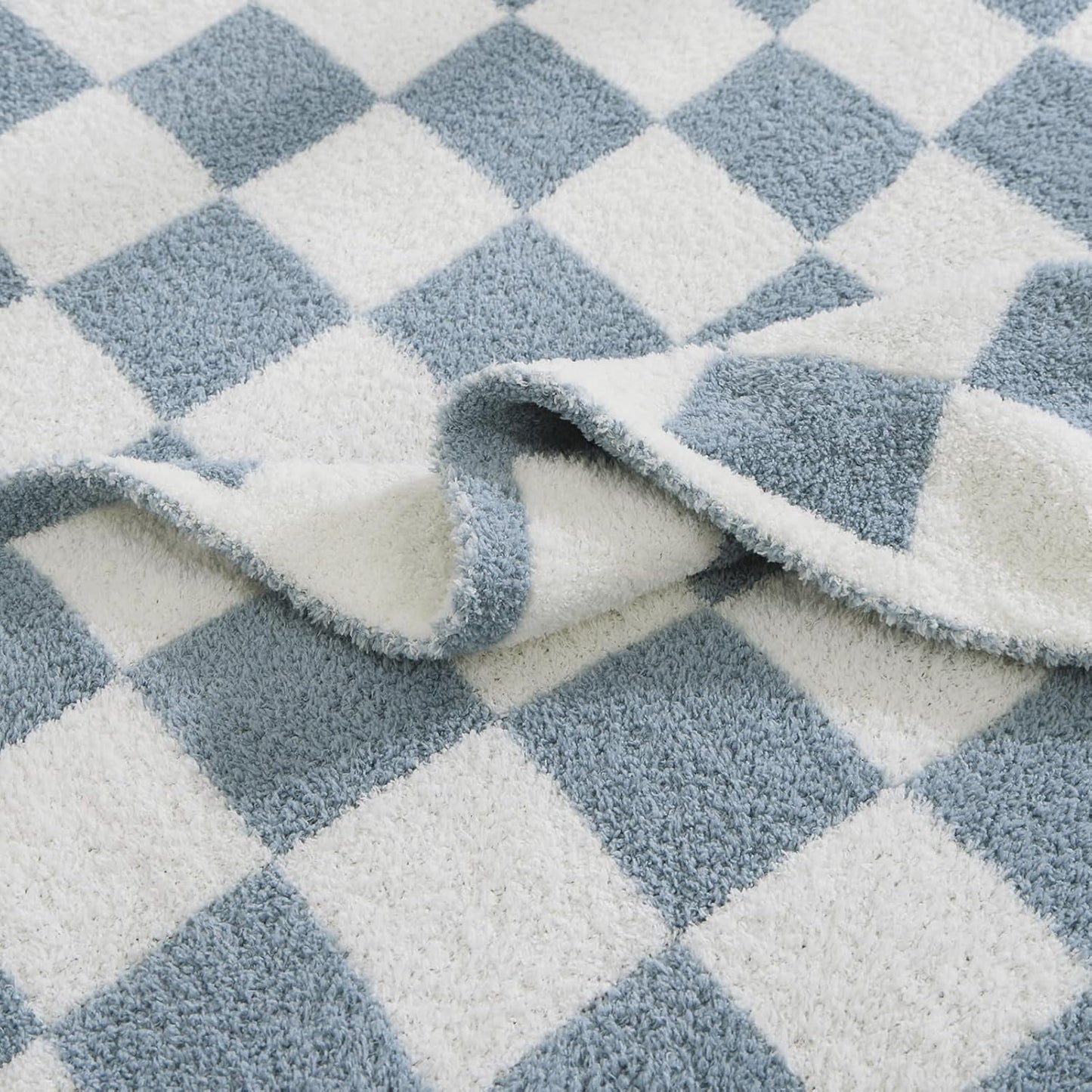 WRENSONGE Checkered Throw Blanket, Grey Blue Soft Cozy Fluffy Warm Hand Made Throw Blankets for Couch, Sofa, Chair, Bed, Camping, Picnic, Travel Lightweight Bed Blanket - 60"*80"