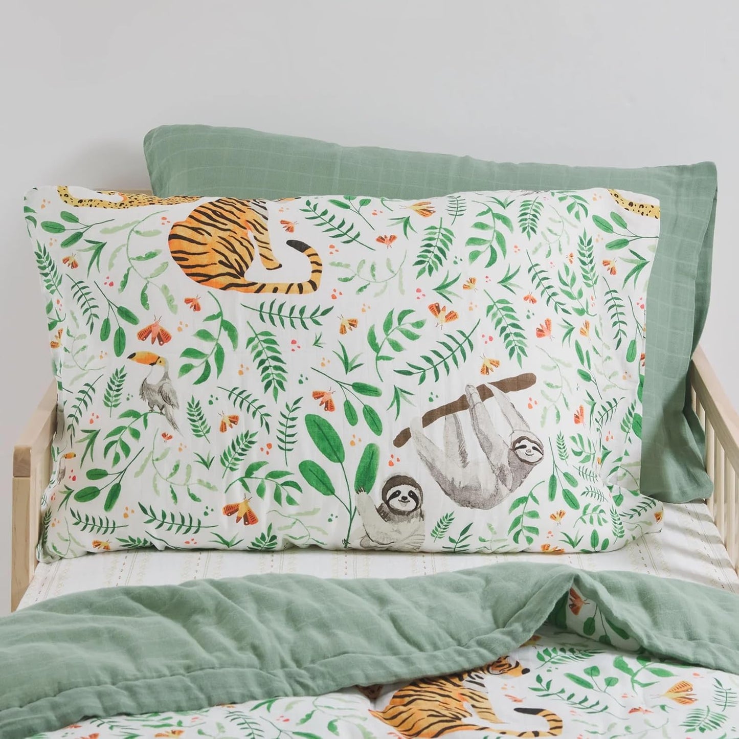 Little Unicorn Standard Pillowcase 2 Pack | Super Soft & Breathable Muslin Fabric | Snug Envelope Closure (Mighty Jungle)