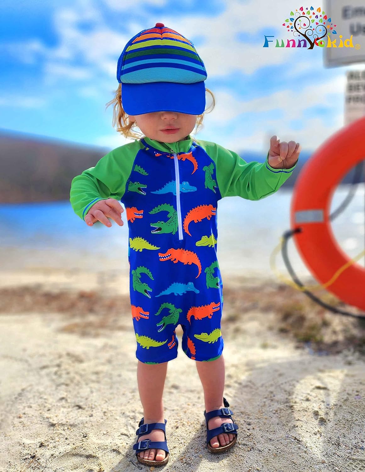 Funnycokid Baby Swimsuit Boy Toddler Bathing Suit Rash Guard UPF 50+ Swimwear 6 Months-4T