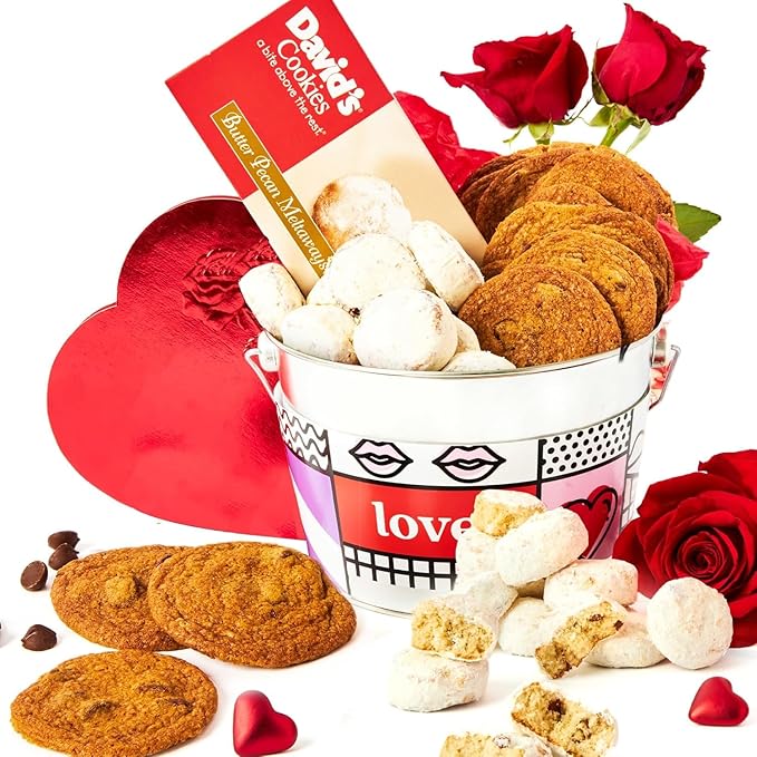 David’s Cookies Thin Crispy Cookies and Butter Pecan Meltaways Gift Bucket - Delicious Gourmet Food Gift For Her, Him and Family 1.3Lbs