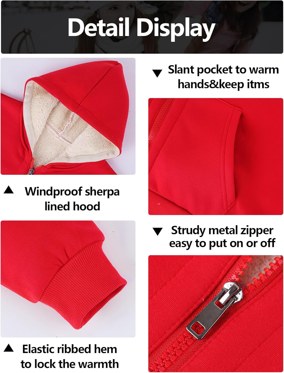 Gihuo Unisex Boy's Girls Winter Warm Sherpa Lined Zip Up Sweatshirt Fleece Jacket Kid's Hoodie Outerwear