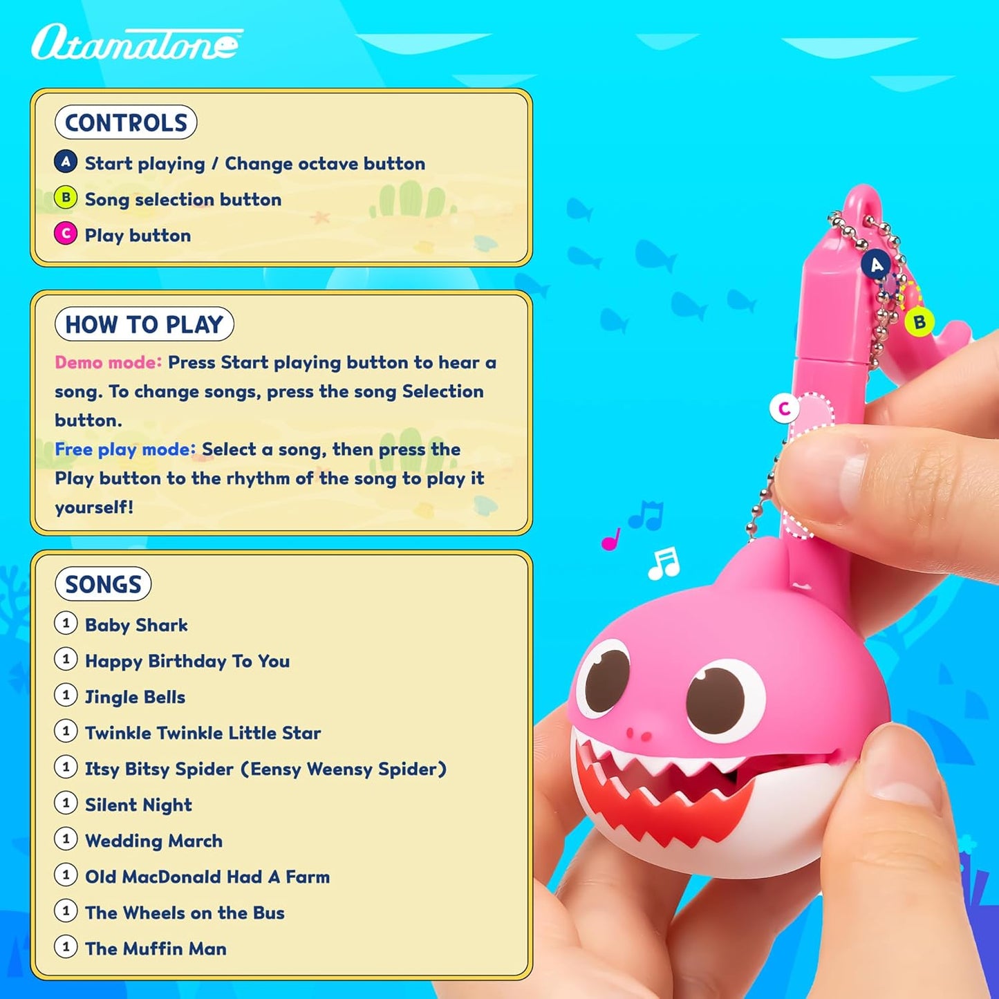 Otamatone Melody [Special Baby Shark Edition] Portable Mini Size Electronic Keychain Musical Toy from Japan – by Maywa Denki [English Instructions] – Mommy Shark