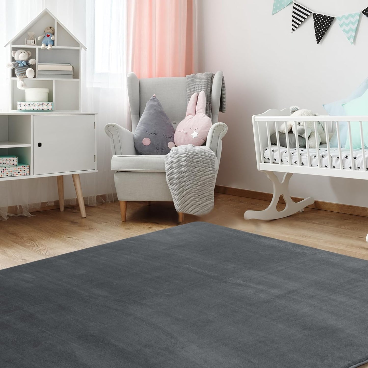 BALAPET Thick Memory Foam 47x47 Play Mat for Playpen, Super Soft Velvet Portable Baby Playpen Mat for Kids Toddler Crawling and Play, Non-Slip Bottom Playmat, Dark Grey