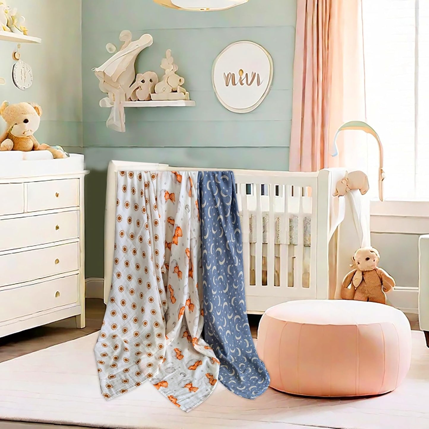 Muslin Swaddle Blankets for Newborn – 3 Pack Large 47"x47" Receiving Blankets – Soft, Breathable & Gentle – Unisex Sweet Dreams