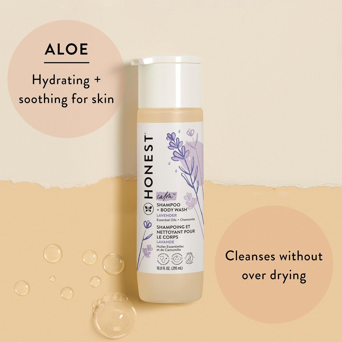 The Honest Company 2-in-1 Cleansing Shampoo + Body Wash | Gentle for Baby | Naturally Derived, Tear-free, Hypoallergenic | Lavender Calm, 18 fl oz