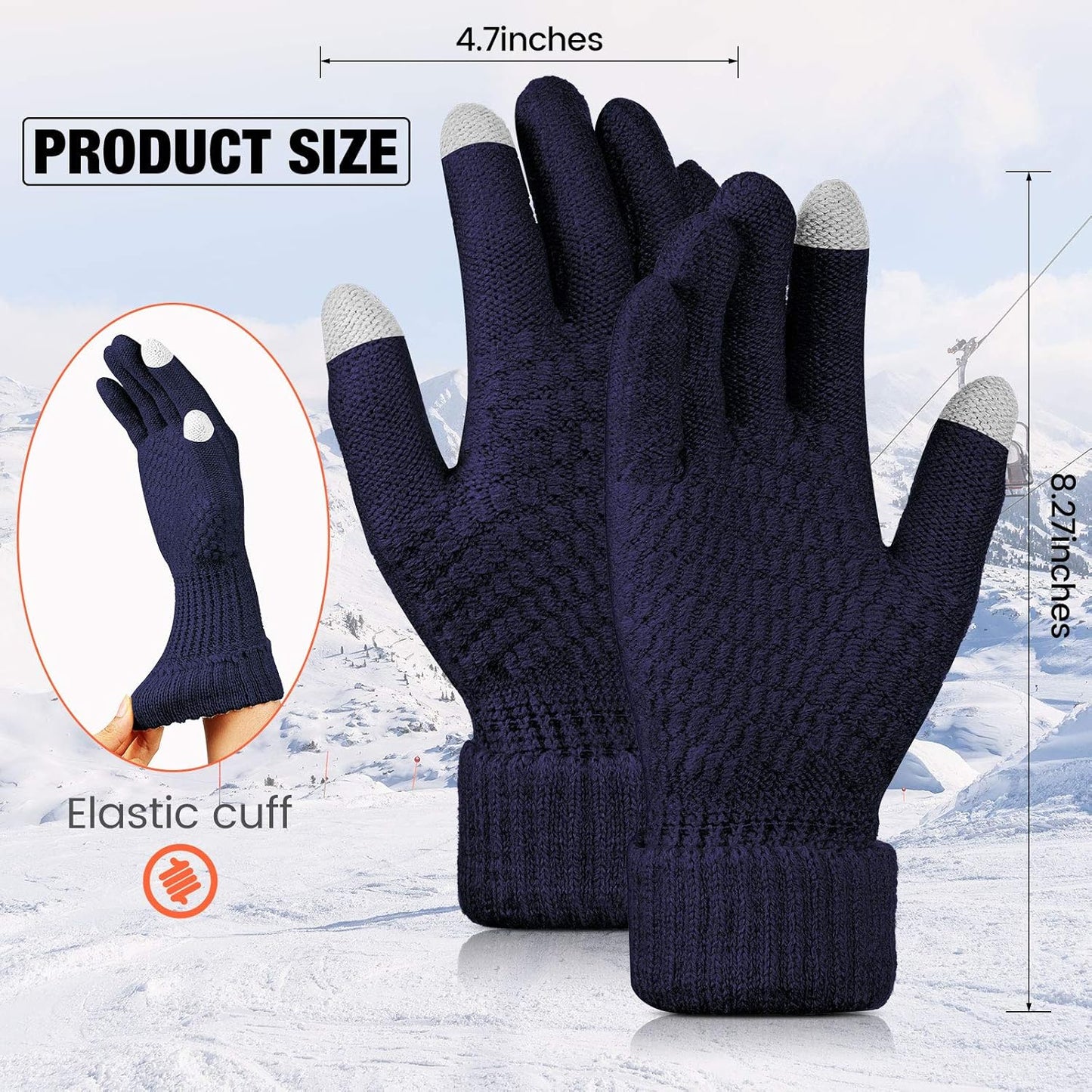 Geyoga 2 Pairs Women's Winter Touch Screen Gloves Soft Warm Fleece Lined Knit Elastic Cuff Winter Texting Gloves