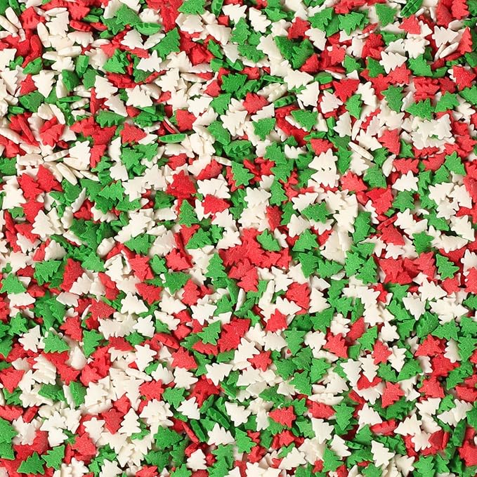 Christmas Sprinkles - 10 oz - Holiday Tree Sprinkles - Red, Green & White Sprinkles for Cookie Decorating - Bulk Christmas Jimmies for Gingerbread Cookies, Baking, Cupcakes