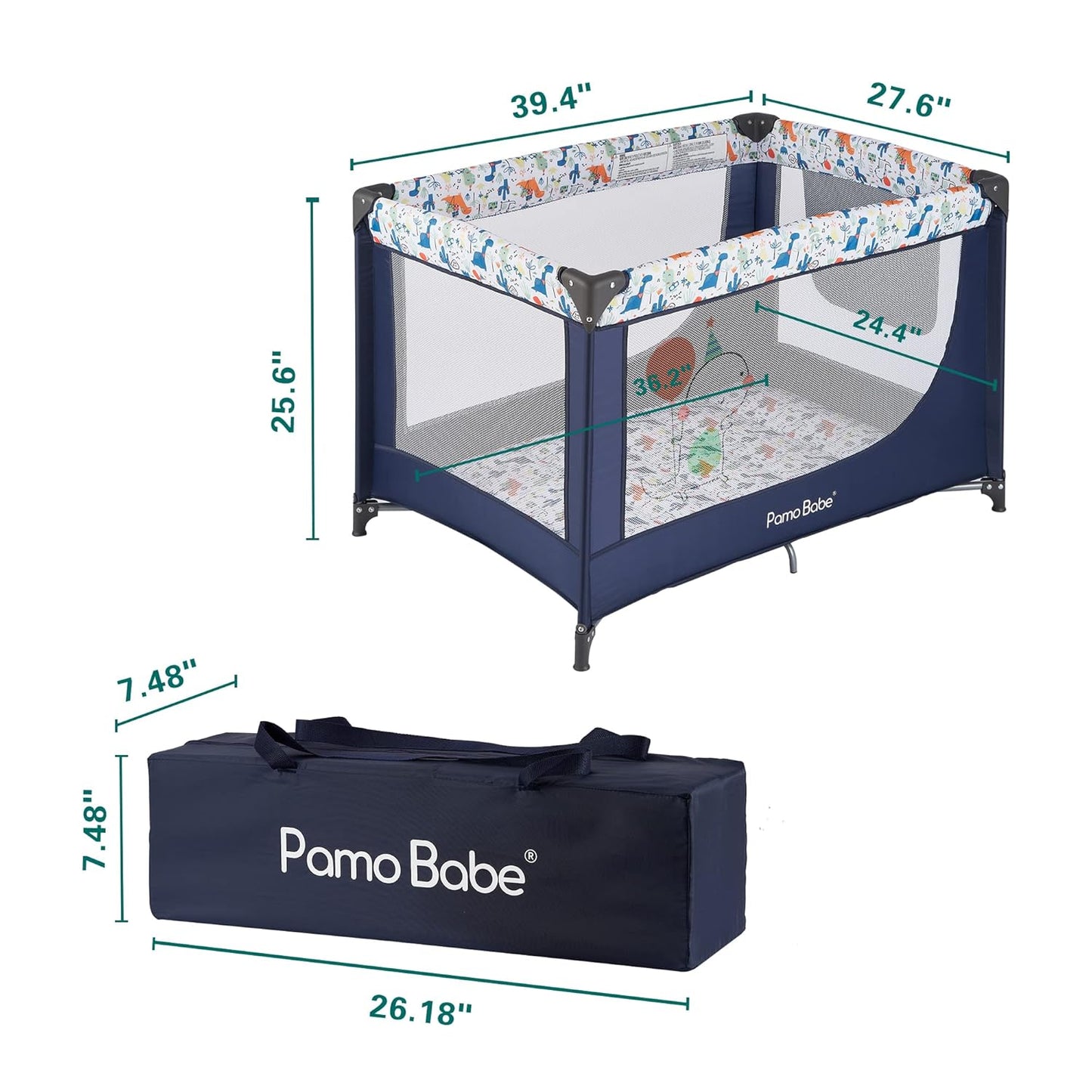 Pamo Babe Travel Foldable Portable Bassinet Baby Infant Comfortable Play Yard Crib Cot with Soft Mattress Breathable Mesh Walls, and Carry Bag Blue