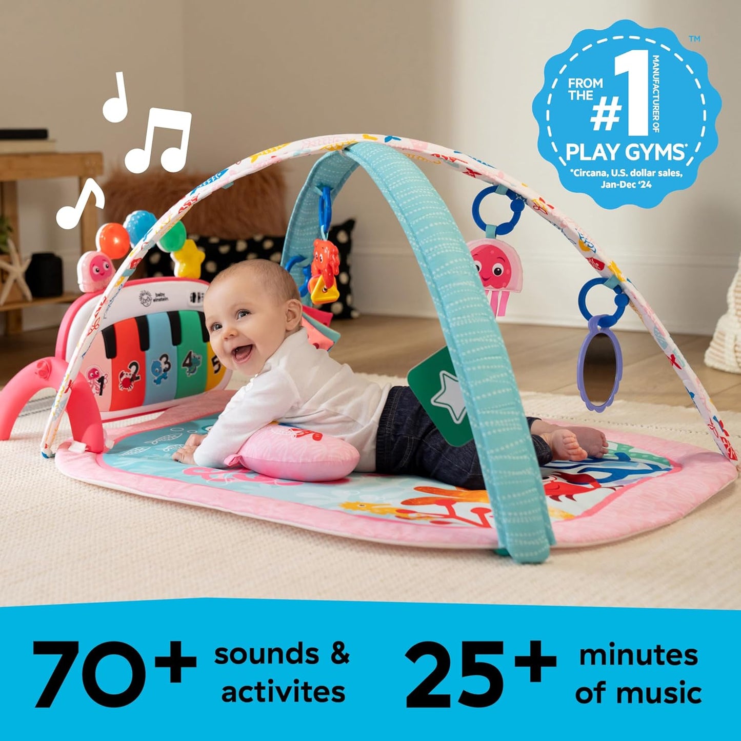 Baby Einstein Ocean Explorers 4-in-1 Kickin Tunes Jellyfish Jamboree Music & Language Discovery Gym, Pink, Ages 0 Months and Up