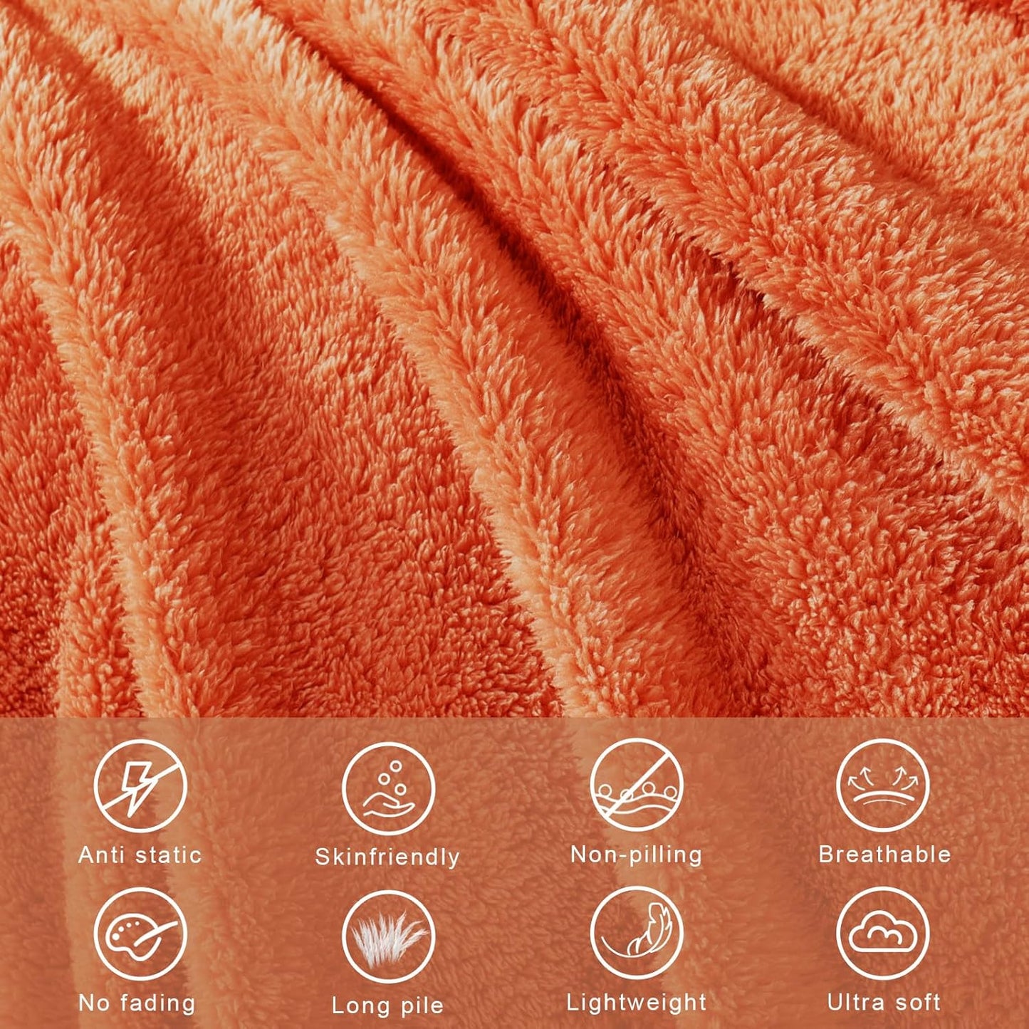 Exclusivo Mezcla Twin Size Flannel Fleece Blanket, Super Soft Velvet Plush Bed Blanket, Fuzzy Cozy and Warm for All Seasons, 60x80 Inches, Burnt Orange