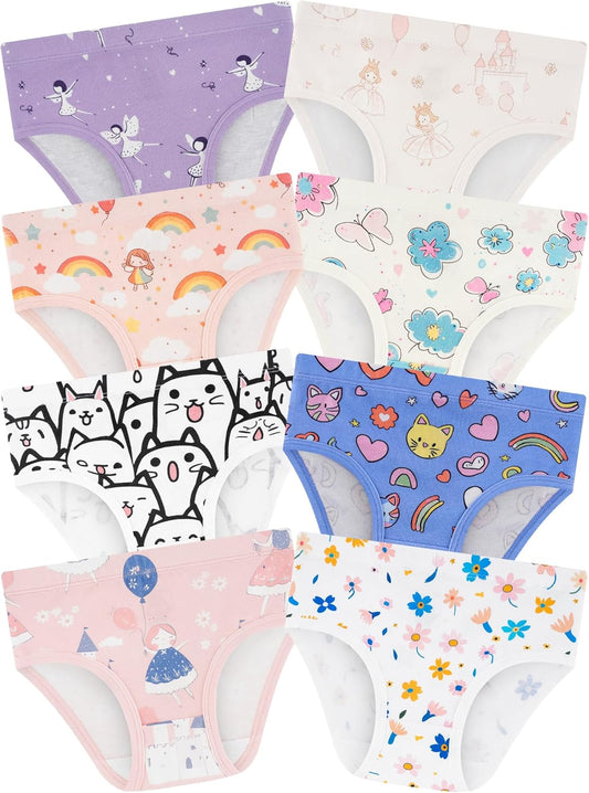 Girls' Underwear,Soft Cotton Tagless Panties for Toddlers' & Little Kids' Comfort,Breathable Briefs,8-Pack