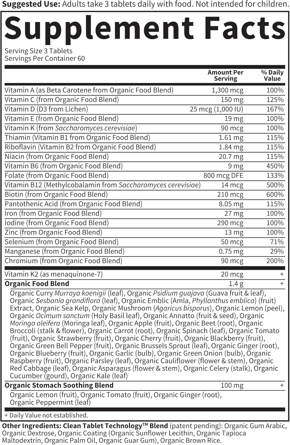 Garden of Life Organics Prenatal Vegan Whole Food Multivitamin Tablets, Folate not Folic Acid & Stomach Soothing Blend for Women, Peppermint, 180 Count