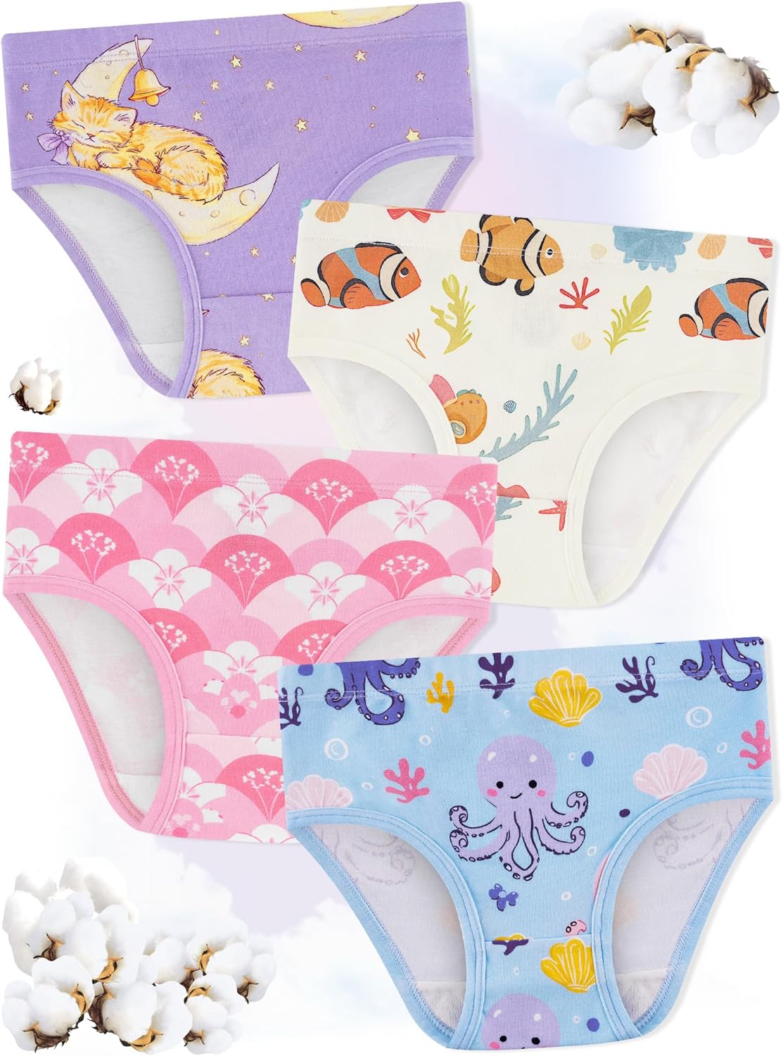 Girls' Underwear,Soft Cotton Tagless Panties for Toddlers' & Little Kids' Comfort,Breathable Briefs,8-Pack