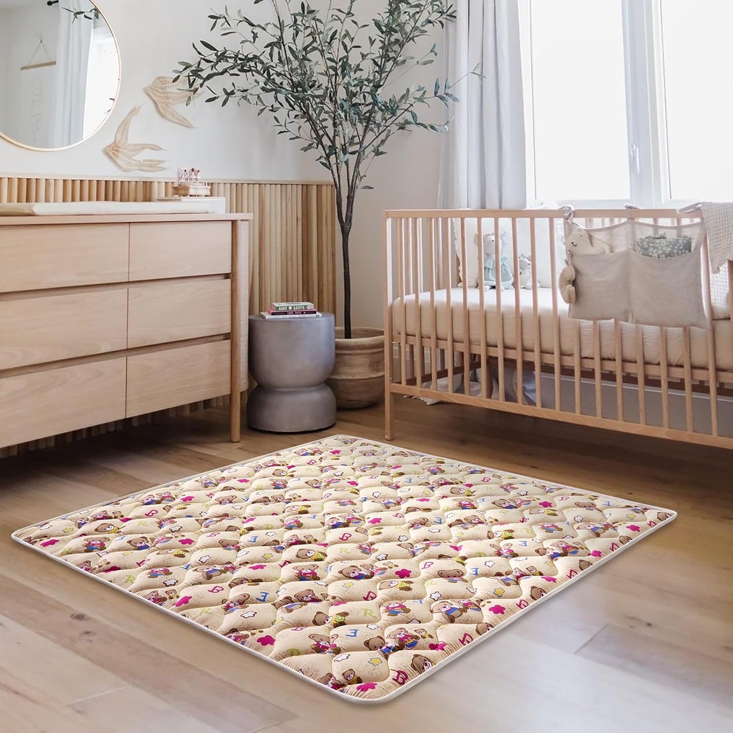 Vibe Bear High-Density Foam Baby Play Mat, 59x59 Inches Thicken One-Piece Comfortable and Soft Baby Playmat, Non Slip Washable Floor Mat for Infants, Toddlers