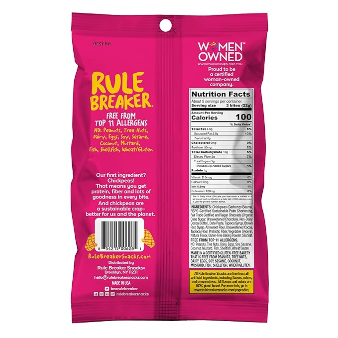 Rule Breaker Vegan & Gluten-Free Cookies | Chocolate Brownie Bites | Plant-Based, Dairy, Nut, Soy, Allergen Free, Kosher | Soft-Baked School Snacks for Kids & Adults | Better-For-You Bites (Pack of 6)