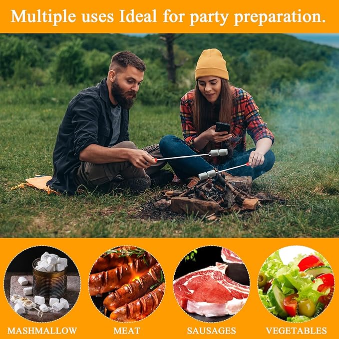 12 Sets S'mores Party Favor Includes Smores Sticks for Fire Pit Celebrate Smore Birthday Party Favors Tags with String Extendable Marshmellow Sticks Smores Skewers for Wedding Camping